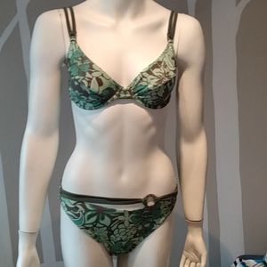 Women's green tropical bikini medium